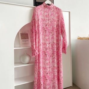 GANNI Floral Plissé Georgette Dress